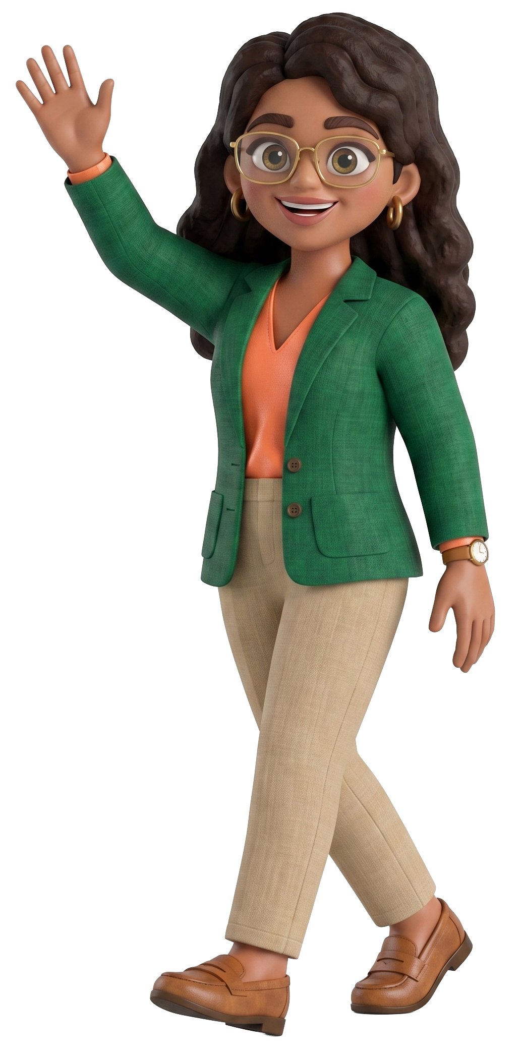 Rê, the AI assistant character, full body, waving